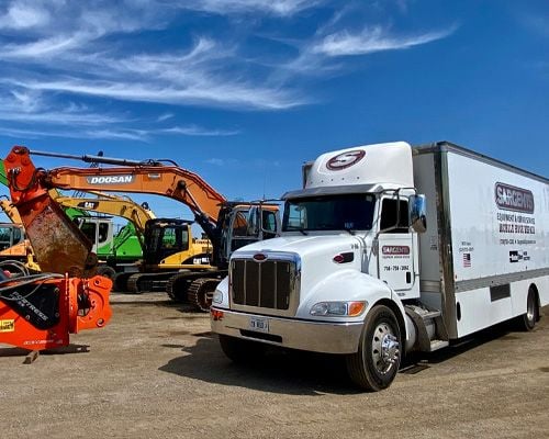 mobile hose repair truck front view with excavators